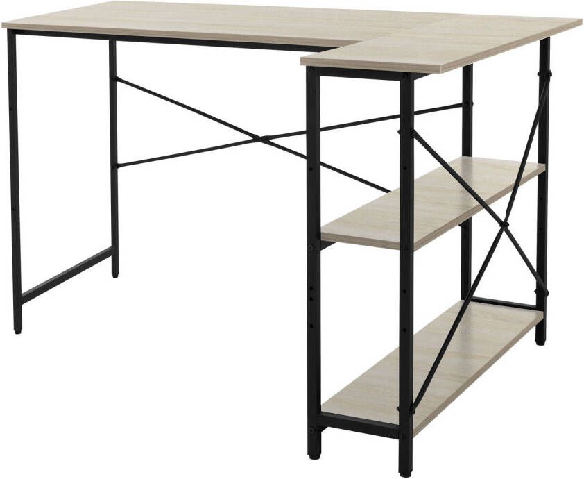 ML-Design L-vormig bureau aan beide zijden monteerbaar 120x89x75 cm eiken met legplank
