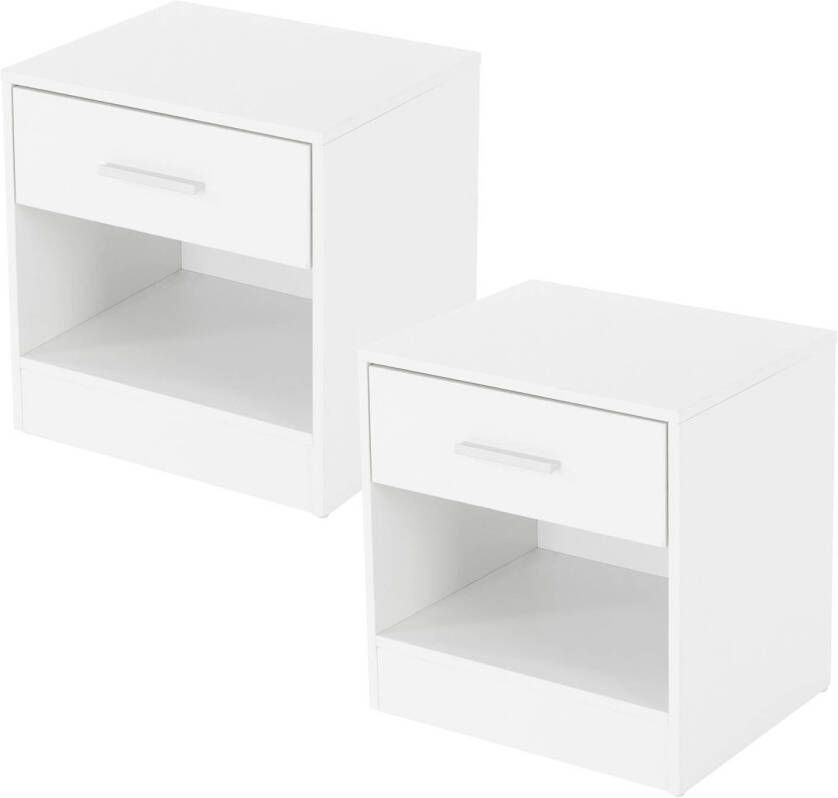 ML-Design nachtkastje wit 36x29x38 cm met één lade en open vak gemaakt van hout
