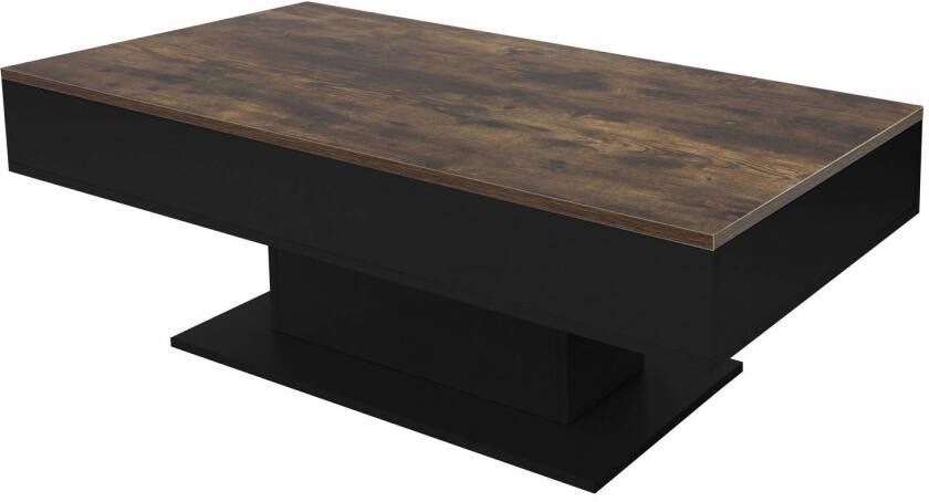 Ml-design Salontafel 110x60x40 cm industrielook zwarte spaanplaat incl. 2 opbergvakken onder schuifblad