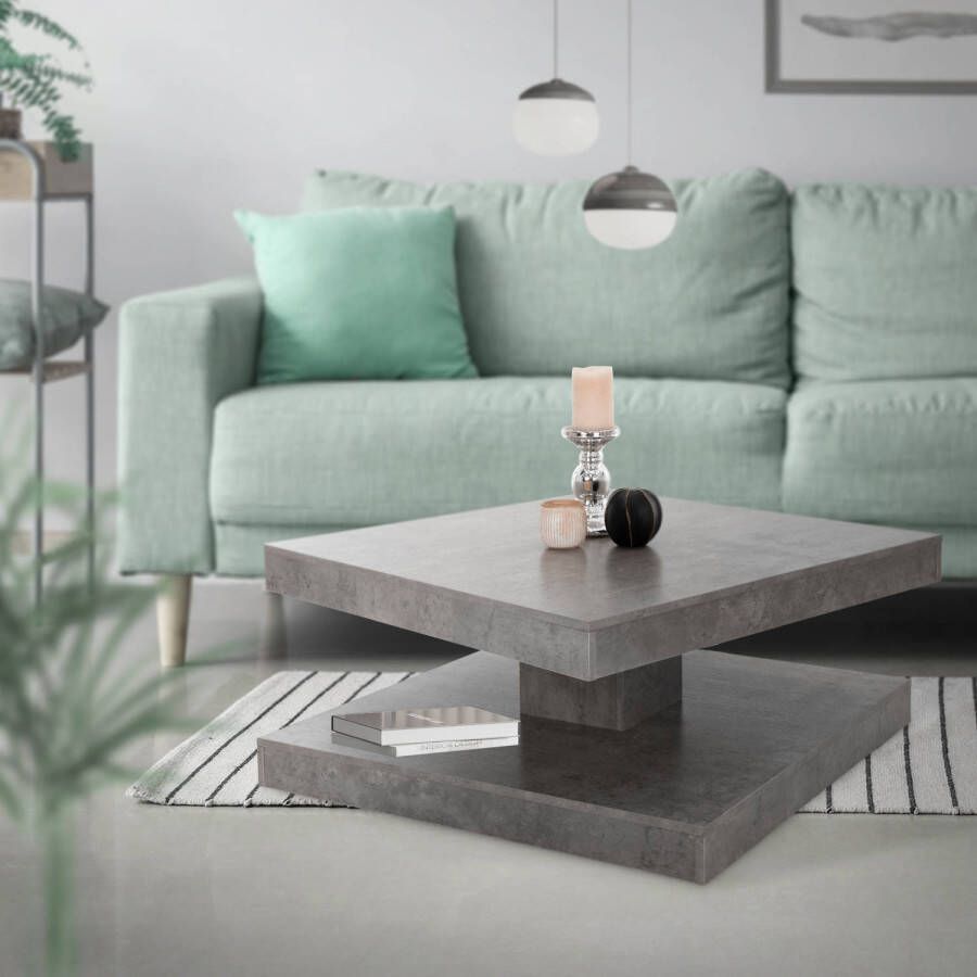 ML-Design Salontafel met 360° draaibaar tafelblad 78x78x36 cm grijs spaanplaat