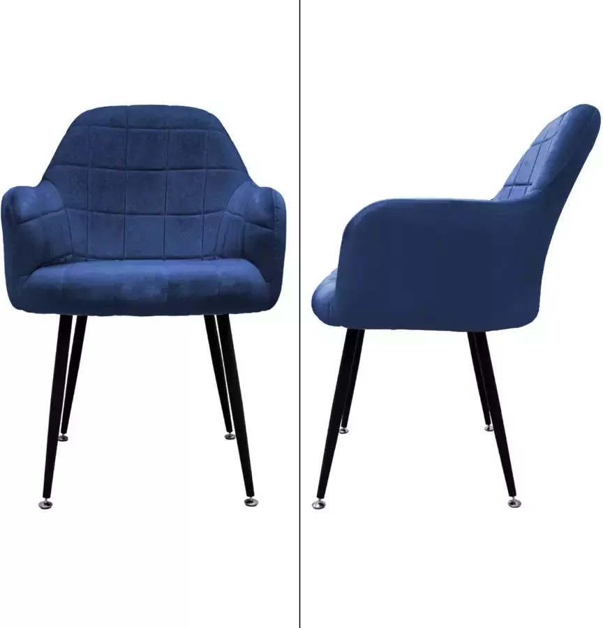 Ml-design Eetkamerstoel set van 2 vierkant gewatteerd met rugleuning en armleuningen Donkerblauw Keukenstoel met microvezel fluwelen bekleding - Foto 2