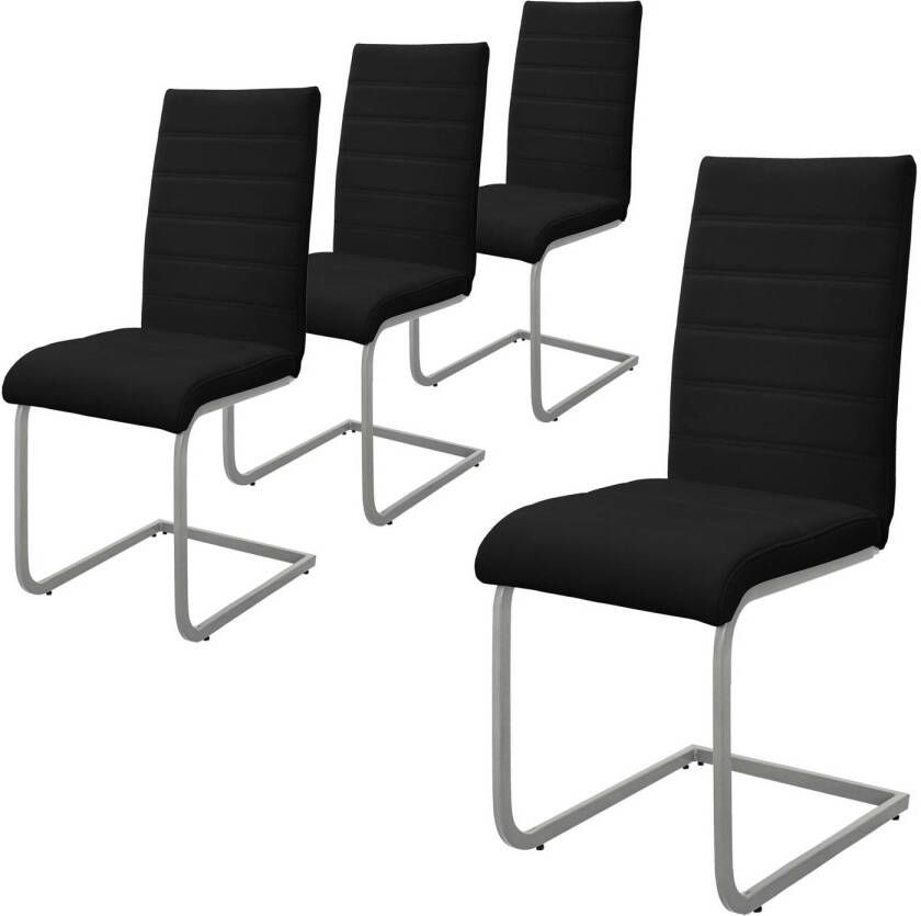 Ml-design Set van 4 eetkamerstoelen sledemodel met rugleuning grijs kunstlederen bekleding - Foto 2
