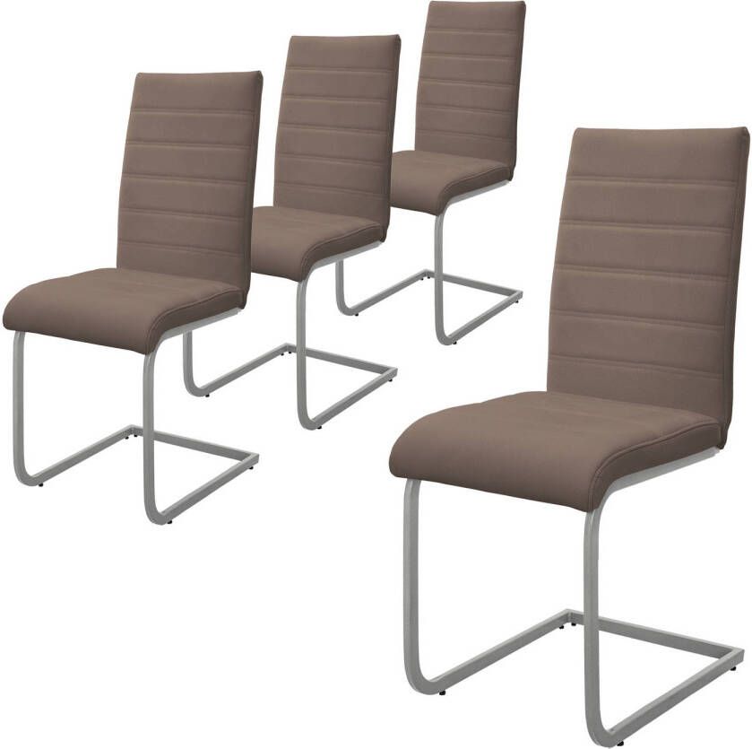 Ml-design Set van 4 eetkamerstoelen slede met rugleuning bruin kunstleer bekleding