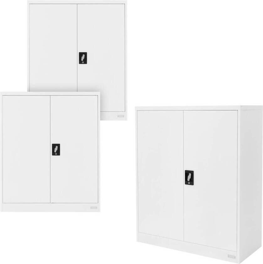 Ml-design set van 3 afsluitbare archiefkasten 90x40x109 cm wit gemaakt van staal 3 in hoogte verstelbare planken kantoorkast met 2 deuren metalen kast stalen kast opbergkast
