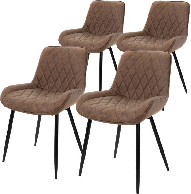 Ml-design Set van 4 Eetkamerstoelen Eetkamerstoel met rugleuning en armleuningen bruin PU kunstlederen zitting metalen poten keukenstoelen woonkamerstoelen gestoffeerde stoel