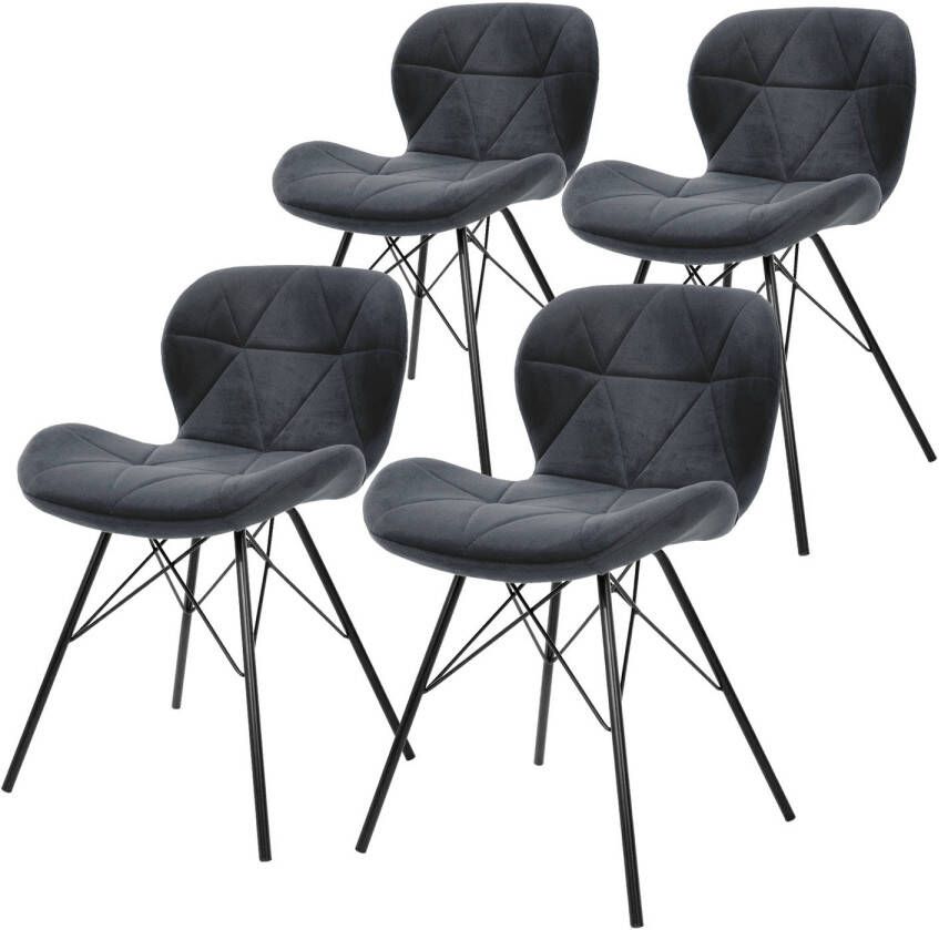 Ml-design Set van 4 Eetkamerstoelen met Rugleuning Antraciet Keukenstoel met Fluwelen Bekleding Gestoffeerde Stoel met Metalen Poten Ergonomische Stoel voor Eettafel Eetkamerstoel Woonkamerstoel Keukenstoelen - Foto 2