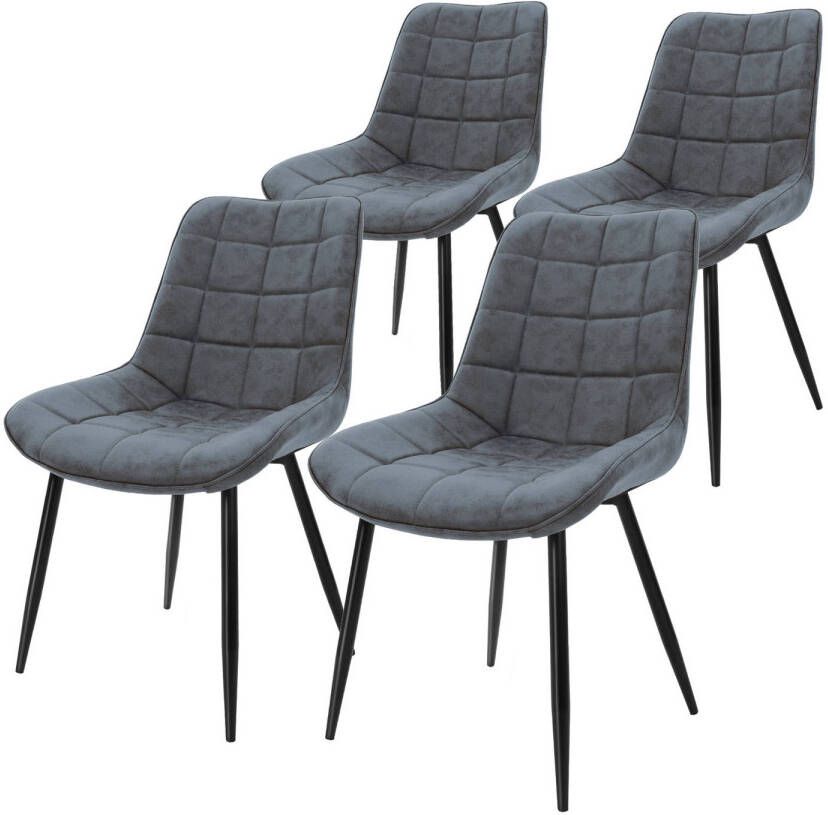 Ml-design Set van 4 Eetkamerstoelen met Rugleuning Antraciet Keukenstoel met Kunstlederen Bekleding Gestoffeerde Stoel met Metalen Poten Ergonomische Eetkamerstoel Woonkamerstoel Keukenstoelen - Foto 1