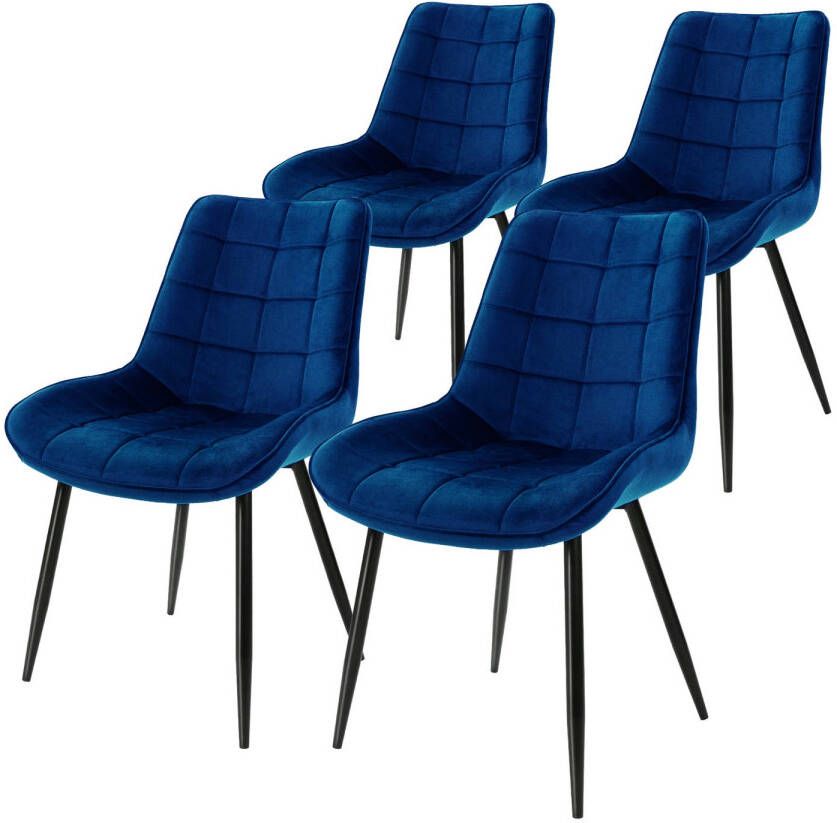 Ml-design Set van 4 eetkamerstoelen met rugleuning donkerblauw keukenstoel met fluwelen bekleding gestoffeerde stoel met metalen poten ergonomische stoel voor eettafel eetkamerstoel woonkamerstoel keukenstoelen