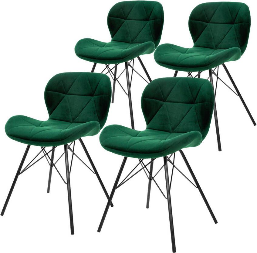 ML-Design set van 4 eetkamerstoelen met rugleuning donkergroen keukenstoel met fluwelen bekleding gestoffeerde stoel
