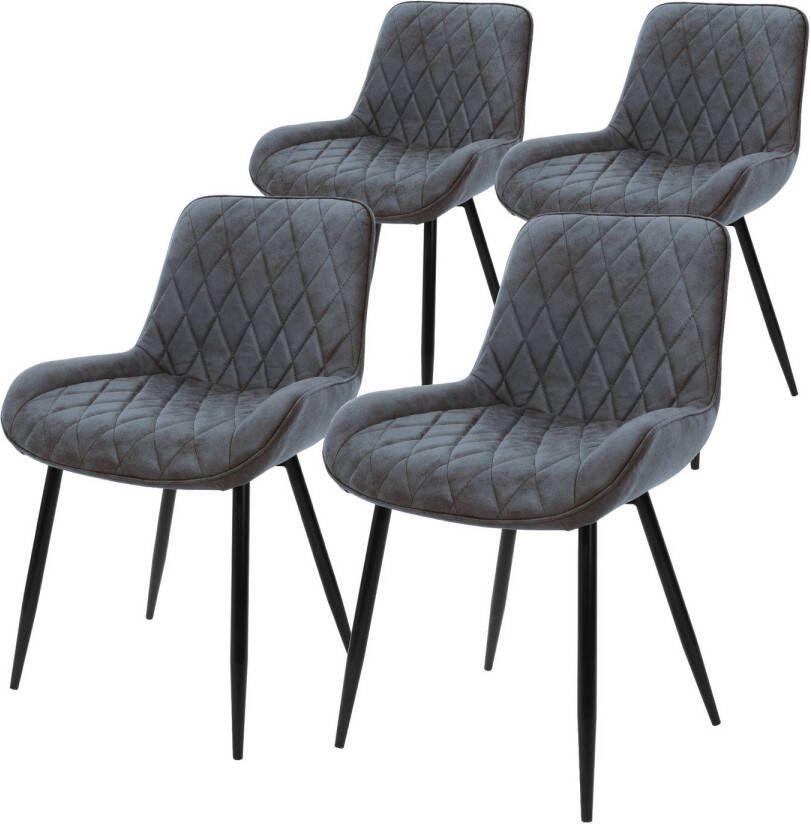 Ml-design Set van 4 Eetkamerstoelen Eetkamerstoel met rugleuning en armleuningen antraciet PU kunstlederen zitting metalen poten keukenstoelen woonkamerstoelen gestoffeerde stoel