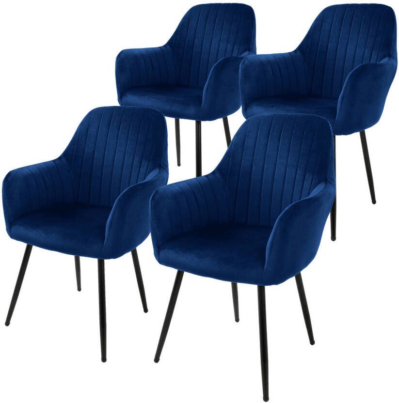 Ml-design set van 4 eetkamerstoelen met rugleuning en armleuningen blauw keukenstoelen met fluwelen bekleding gestoffeerde stoelen met metalen poten ergonomische stoelen woonkamerstoelen