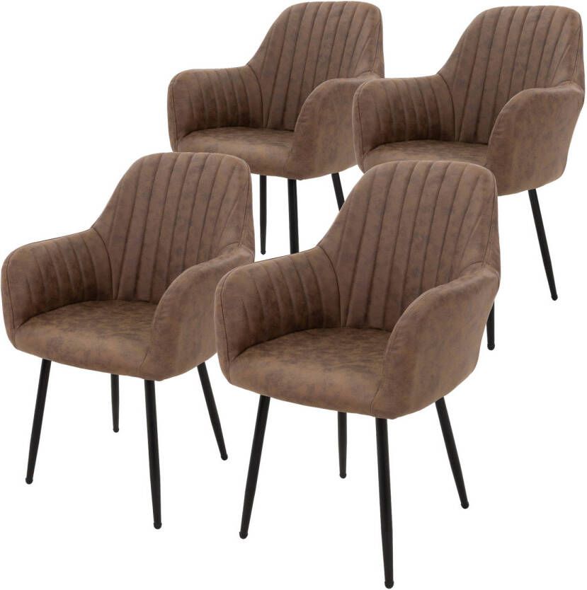 Ml-design set van 4 eetkamerstoelen met rugleuning en armleuningen bruin keukenstoelen met microvezelbekleding fluweellook gestoffeerde stoelen met metalen poten ergonomische stoelen voor eettafel woonkamerstoelen