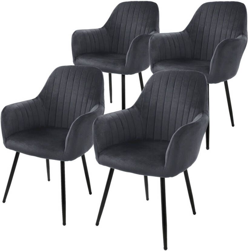 Ml-design set van 4 eetkamerstoelen met rugleuning en armleuningen grijs keukenstoelen met fluwelen bekleding gestoffeerde stoelen met metalen poten ergonomische stoelen voor eettafel woonkamerstoelen eetkamerstoel
