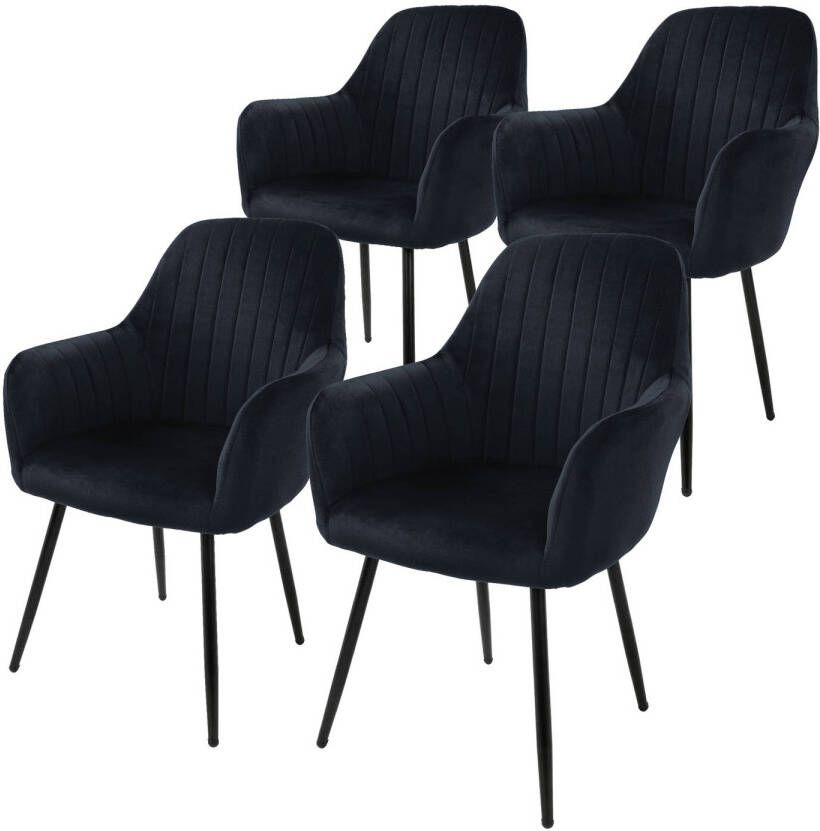 Ml-design set van 4 eetkamerstoelen met rugleuning en armleuningen zwart keukenstoelen met fluwelen bekleding gestoffeerde stoelen met metalen poten ergonomische stoelen voor eettafel woonkamerstoelen eetkamerstoel - Foto 1