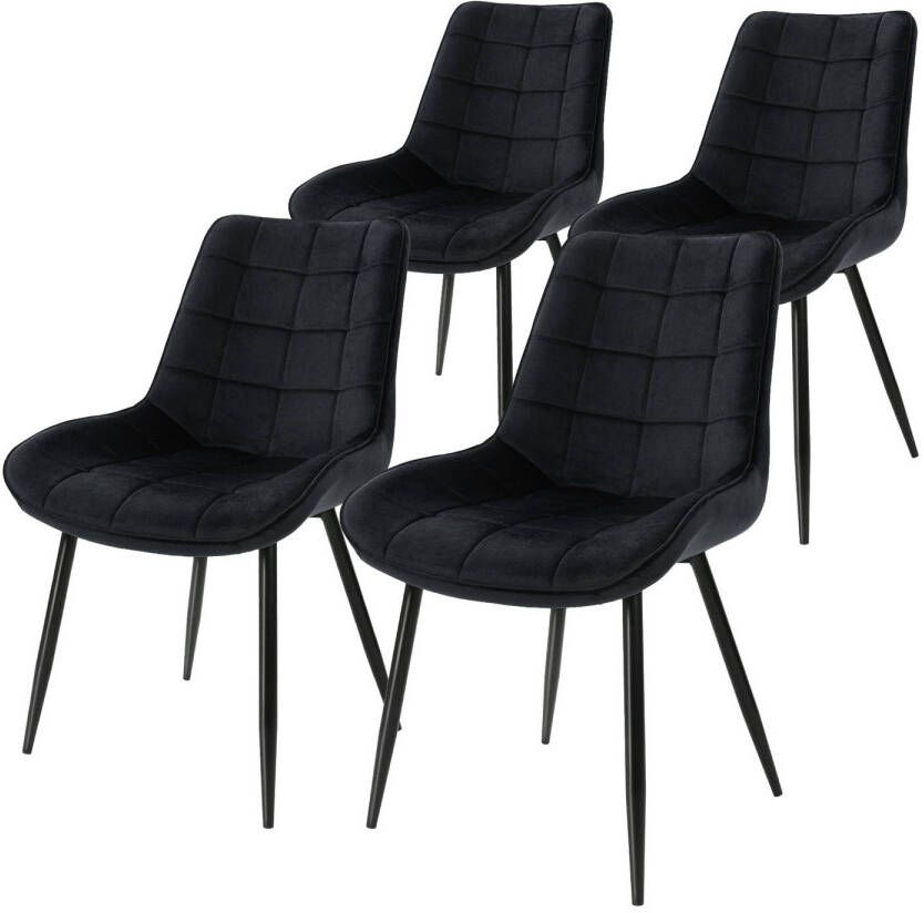 Ml-design set van 4 eetkamerstoelen met rugleuning zwart keukenstoel met fluwelen bekleding gestoffeerde stoel met metalen poten ergonomische stoel voor eettafel woonkamerstoel keukenstoelen - Foto 1