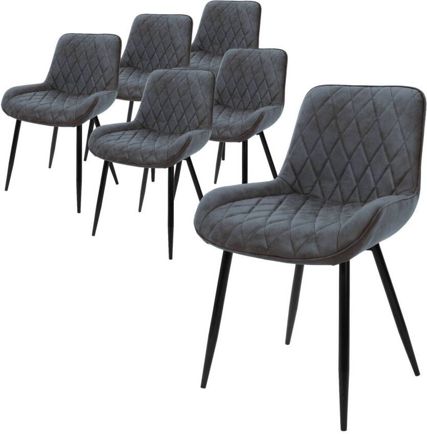 Ml-design Set van 6 Eetkamerstoelen Eetkamerstoel met rugleuning en armleuningen antraciet PU kunstlederen zitting metalen poten keukenstoelen woonkamerstoelen gestoffeerde stoel