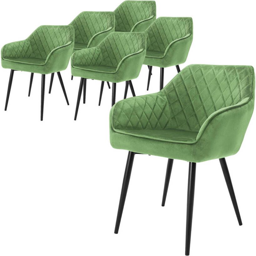 Ml-design set van 6 eetkamerstoelen met armleuning en rugleuning groen keukenstoel met fluwelen bekleding gestoffeerde stoel met metalen poten ergonomische stoel voor eettafel woonkamerstoel - Foto 1