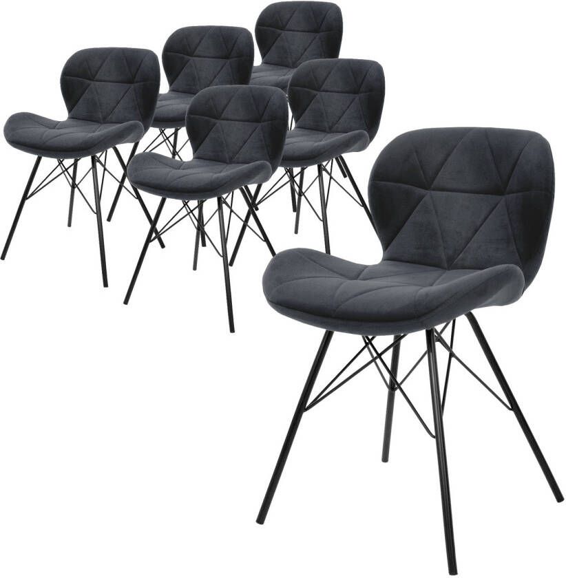 Ml-design set van 6 eetkamerstoelen met rugleuning antraciet keukenstoel met fluwelen bekleding gestoffeerde stoel met metalen poten ergonomische stoel voor eettafel woonkamerstoel keukenstoelen