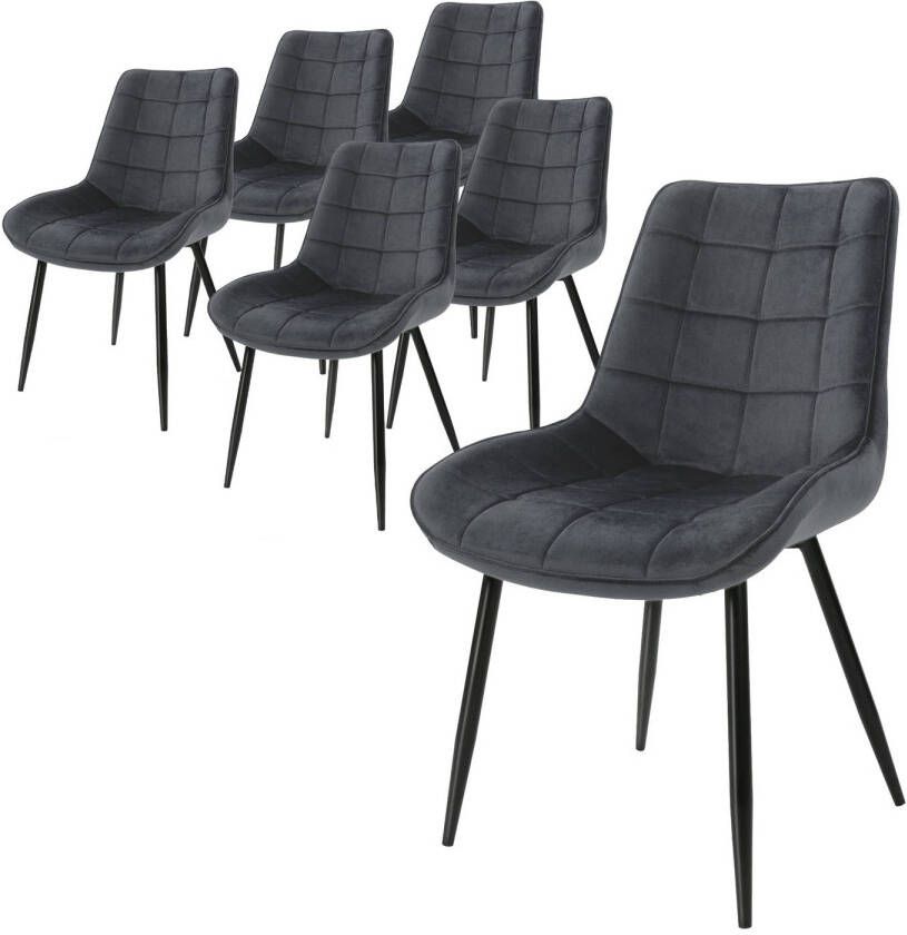 Ml-design set van 6 eetkamerstoelen met rugleuning antraciet keukenstoel met fluwelen bekleding gestoffeerde stoel met metalen poten ergonomische stoel voor eettafel woonkamerstoel keukenstoelen