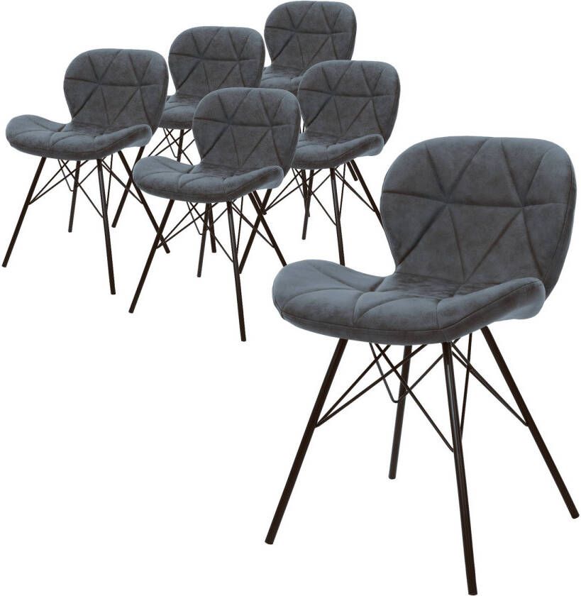 Ml-design set van 6 eetkamerstoelen met rugleuning antraciet keukenstoel met kunstleren bekleding gestoffeerde stoel met metalen poten ergonomische eettafelstoel woonkamerstoel keukenstoelen