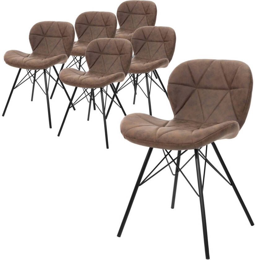 Ml-design Set van 6 eetkamerstoelen met rugleuning bruin keukenstoel met kunstleren bekleding gestoffeerde stoel met metalen poten ergonomische eettafelstoel woonkamerstoel keukenstoelen - Foto 1