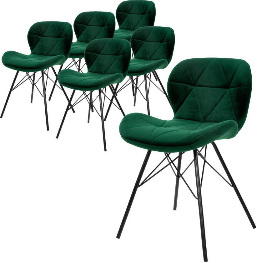 Ml-design Set van 6 eetkamerstoelen met rugleuning donkergroen keukenstoel met fluwelen bekleding en metalen poten ergonomische stoel voor eettafel woonkamerstoel keukenstoelen