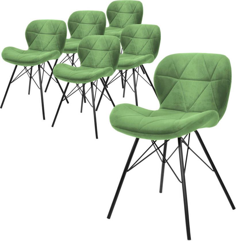 Ml-design set van 6 eetkamerstoelen met rugleuning groen keukenstoel met fluwelen bekleding gestoffeerde stoel met metalen poten ergonomische stoel voor eettafel woonkamerstoel keukenstoelen