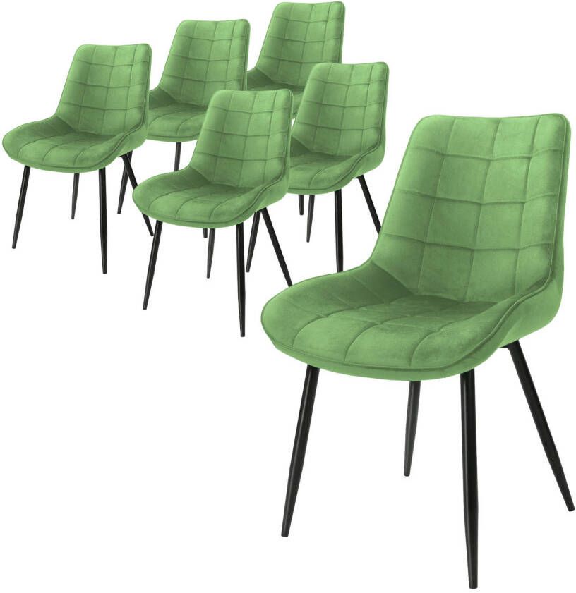 ML-Design set van 6 eetkamerstoelen met rugleuning groen keukenstoel met fluwelen bekleding gestoffeerde stoel met