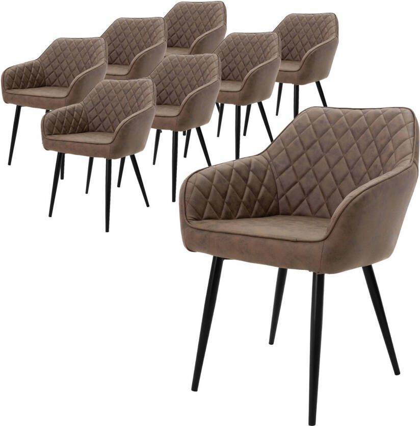Ml-design set van 8 eetkamerstoelen met armleuning en rugleuning bruin keukenstoel met kunstleren bekleding gestoffeerde stoel met metalen poten ergonomische stoel voor eettafel woonkamerstoel