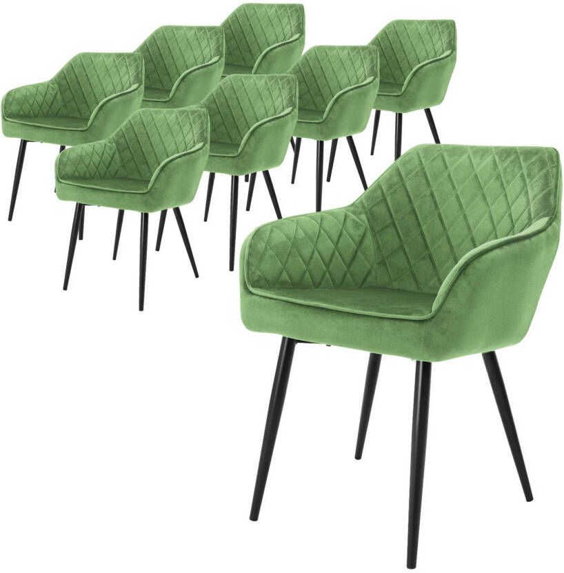 Ml-design set van 8 eetkamerstoelen met armleuning en rugleuning groen keukenstoel met fluwelen bekleding gestoffeerde stoel met metalen poten ergonomische stoel voor eettafel woonkamerstoel - Foto 1
