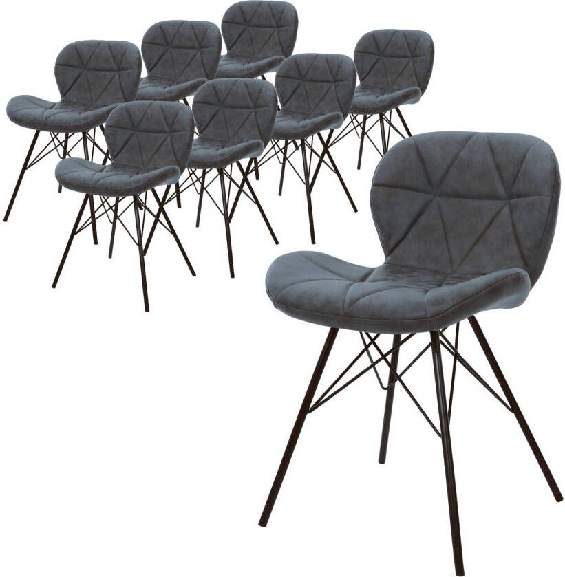 Ml-design set van 8 eetkamerstoelen met rugleuning antraciet keukenstoel met kunstleren bekleding gestoffeerde stoel met metalen poten ergonomische eettafelstoel woonkamerstoel keukenstoelen
