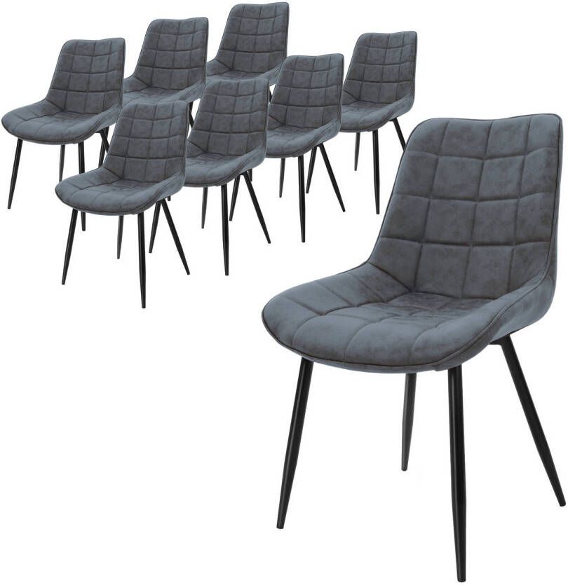 Ml-design set van 8 eetkamerstoelen met rugleuning antraciet keukenstoel met kunstleren bekleding gestoffeerde stoel met metalen poten ergonomische eettafelstoel woonkamerstoel keukenstoelen