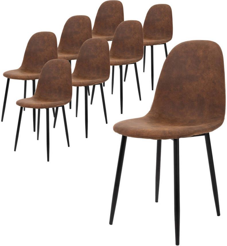 Ml-design Set van 8 Eetkamerstoelen met Rugleuning Bruin Scandinavische Vintage Gestoffeerde Stoel met Metalen Poten Zitting PU Kunstleer Ergonomische Keukenstoel voor Eettafel Woonkamerstoelen Stoel