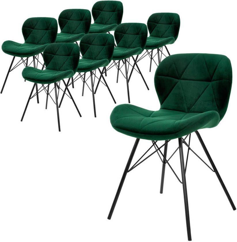 Ml-design set van 8 eetkamerstoelen met rugleuning donkergroen keukenstoel met fluwelen bekleding gestoffeerde stoel met metalen poten ergonomische stoel voor eettafel woonkamerstoel keukenstoelen