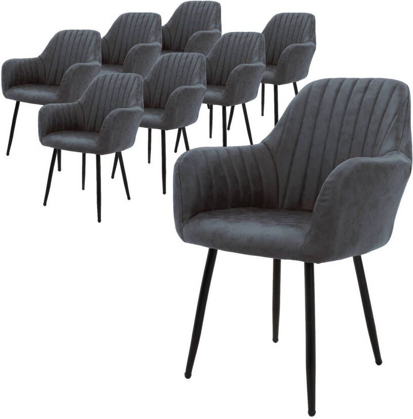 Ml-design set van 8 eetkamerstoelen met rugleuning en armleuningen antraciet keukenstoelen met PU kunstlederen bekleding gestoffeerde stoelen met metalen poten ergonomische woonkamerstoelen Stoel - Foto 1