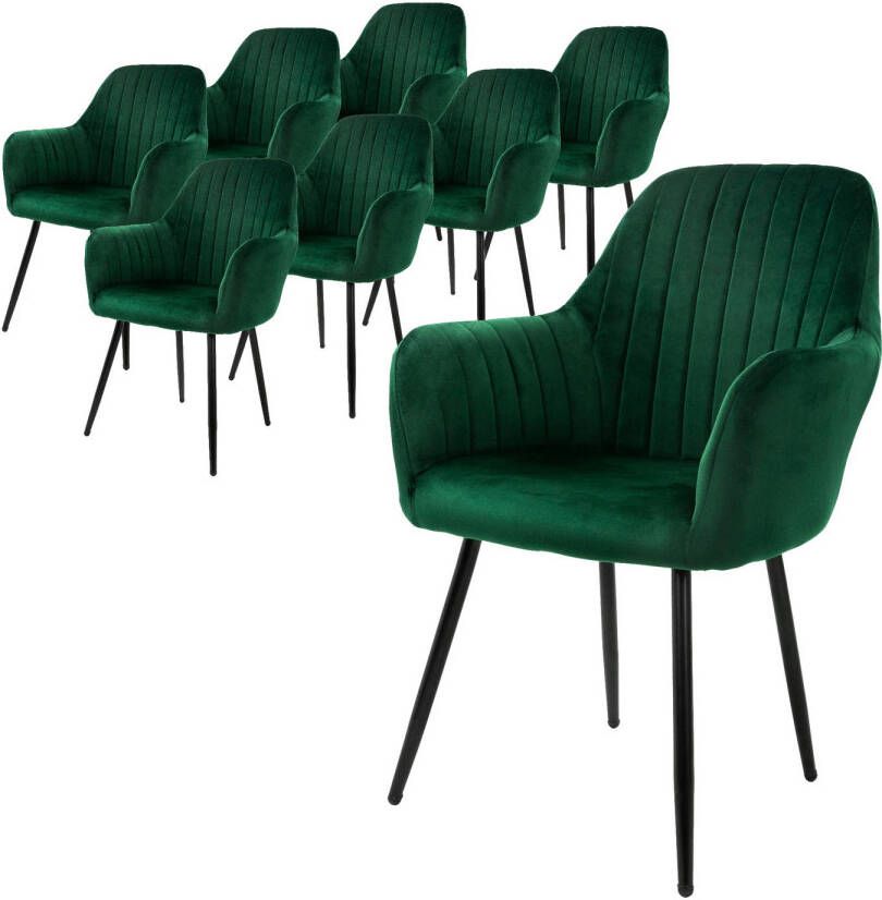 Ml-design set van 8 eetkamerstoelen met rugleuning en armleuningen groen keukenstoelen met fluwelen bekleding gestoffeerde stoelen met metalen poten ergonomische stoelen voor eettafel