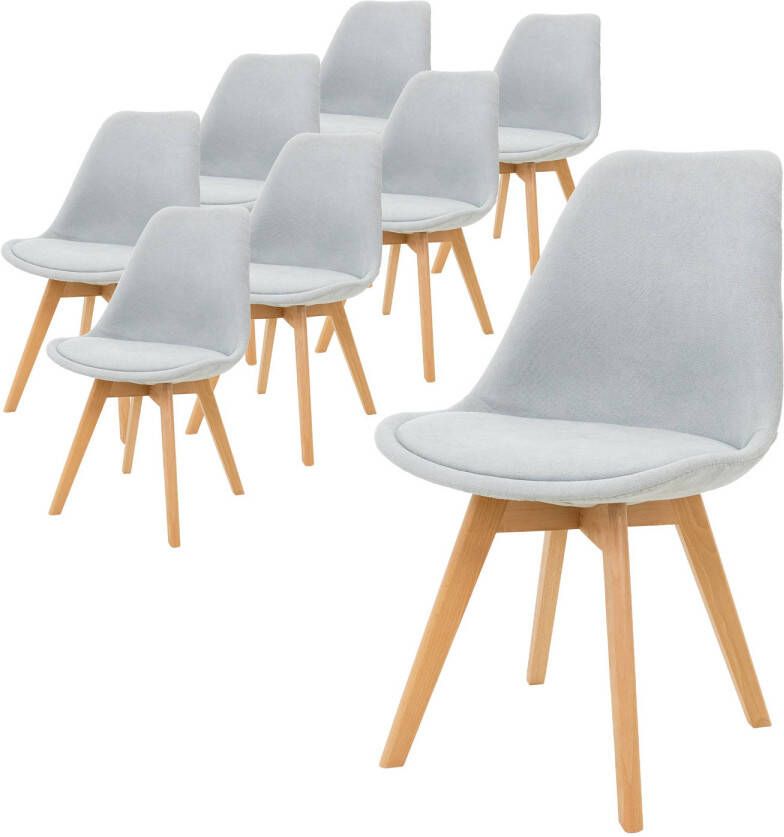 Ml-design Set van 8 Eetkamerstoelen met Rugleuning Grijs Scandinavische Retro Gestoffeerde Stoel met Beukenhouten Poten Linnen Zitting Ergonomische Keukenstoel voor Eettafel Woonkamerstoelen Stoel
