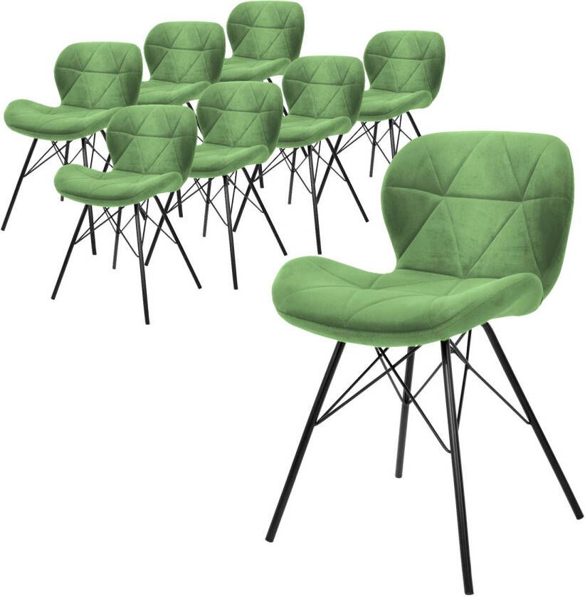 Ml-design set van 8 eetkamerstoelen met rugleuning groen keukenstoel met fluwelen bekleding gestoffeerde stoel met metalen poten ergonomische stoel voor eettafel woonkamerstoel keukenstoelen