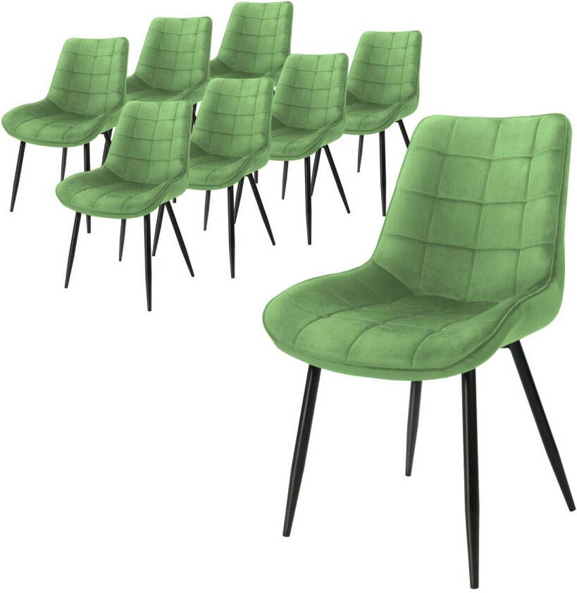 ML-Design set van 8 eetkamerstoelen met rugleuning groen keukenstoel met fluwelen bekleding gestoffeerde stoel met