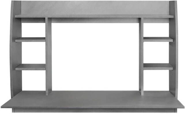 Ml-design Wandbureau met Kruk Bureau Wandtafel Grijs Beton 110x75x48cm met Plank Element en Compartimenten Beklede Kruk Synthetisch Leer Donkergrijs Rond Ø33cm Draaibaar In hoogte verstelbaar 52-65cm