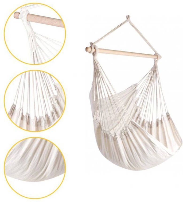 Modern home Braziliaanse hangmat stoel met houten stok en 1-punts bevestiging wit - Foto 1