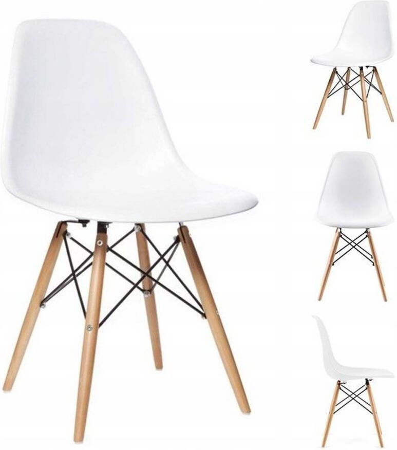 Multistore Set van 4 eetkamer stoelen kuip stoelen met beukenhouten poten wit