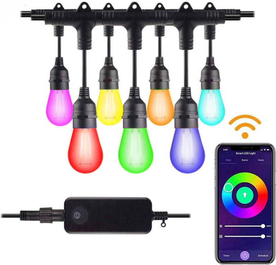 Nince Slimme Tuinverlichting 15 Meter RGB Sfeerverlichting Voor In De Tuin Bediening Met Smartphone E27
