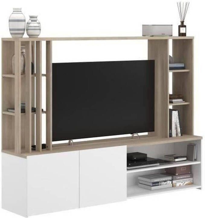 PARISOT Compleet tv-meubel voor wandmontage AUSTRAL Japans eiken en wit decorpapier B 184 x D 41 x H 138 cm