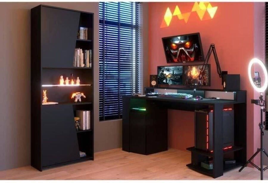 PARISOT Gaming bureau + 2-deurs boekenkastenset Zwart decor