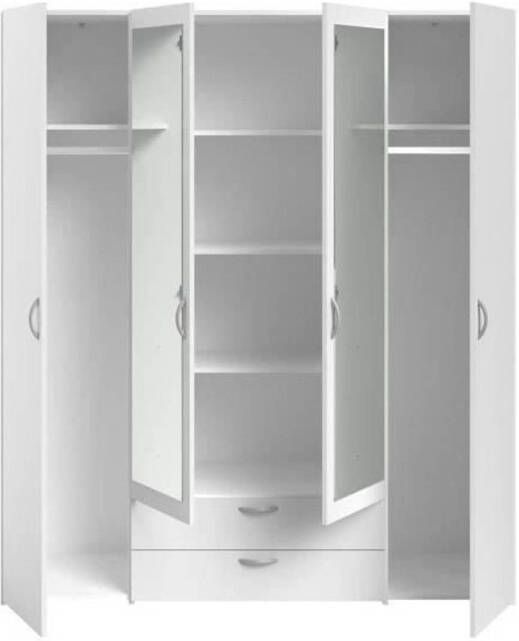 PARISOT Varia garderobe wit decor 4 scharnierende deuren + 2 spiegels + 2 laden l 160 x h 185 x d 51 cm - Foto 1
