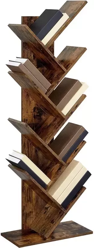Parya Home Houten Boekenkast 8 niveaus Vintage Staande Plank Bruin