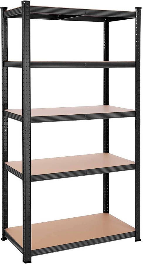 Naqsh Store Legplank rek voor zwaar gebruik kelderplank 200 x 100 x 50 cm belastbaar tot 875 kg 5 verstelbare legplanken metalen legplank zonder bouten werkplaatplank zwart GLR050B01