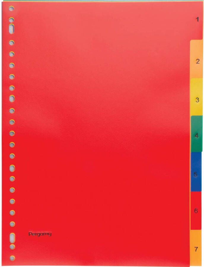 Pergamy tabbladen ft A4 23-gaatsperforatie PP geassorteerde kleuren set 1-7 75 stuks
