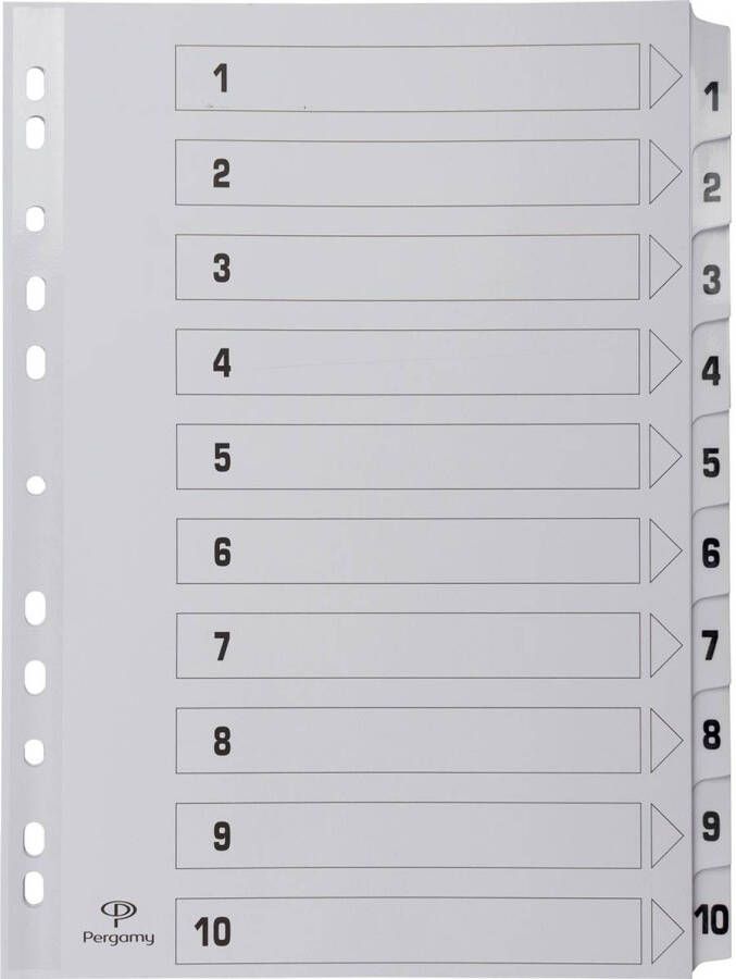 Pergamy tabbladen met indexblad ft A4 11-gaatsperforatie karton set 1-10 25 stuks